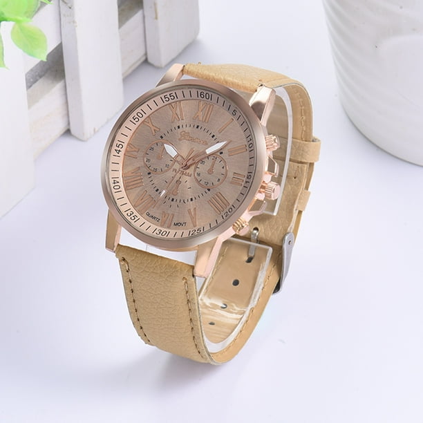 Reloj de cuarzo para mujer, relojes para mujer, reloj de cuarzo analógico de piel sintética con números romanos para mujer, números para mujer