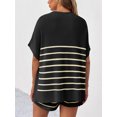 thumbnail image 3 of 2 Pcs Women's Striped Outfits Oversized Batwing Short Sleeve Tops High Waisted Shorts Summer Knit Lounge Short Sets, 3 of 7