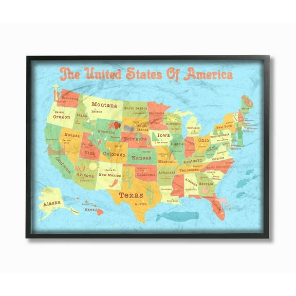 The Stupell Home Decor Collection of Map with Capitals Framed Giclee Wall Art