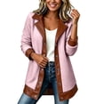 thumbnail image 2 of Karymi Patchwork Fake Sherpa Fleece Jackets for Women, Faux Leather Trim Lapel Collar Snap‑Button Casual Winter Plush Jacket, 2 of 8