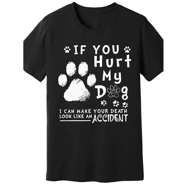 Camiseta gráfica "Si lastimas a mi perro...", mezcla de algodón, cuello redondo informal, elasticidad media, tejido de punto, 220 g, unisex, para correr, senderismo, deportes, ropa informal y de fiest
