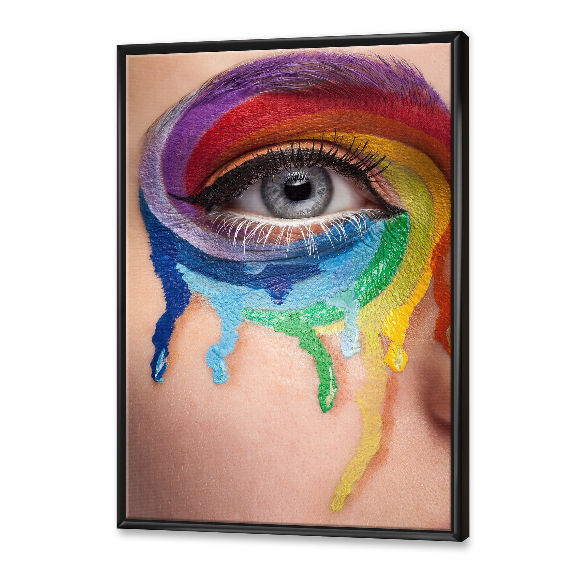 Designart 'Close Up Eye With Colourful Cry In A Wheel Arround' Modern Framed Canvas Wall Art Print