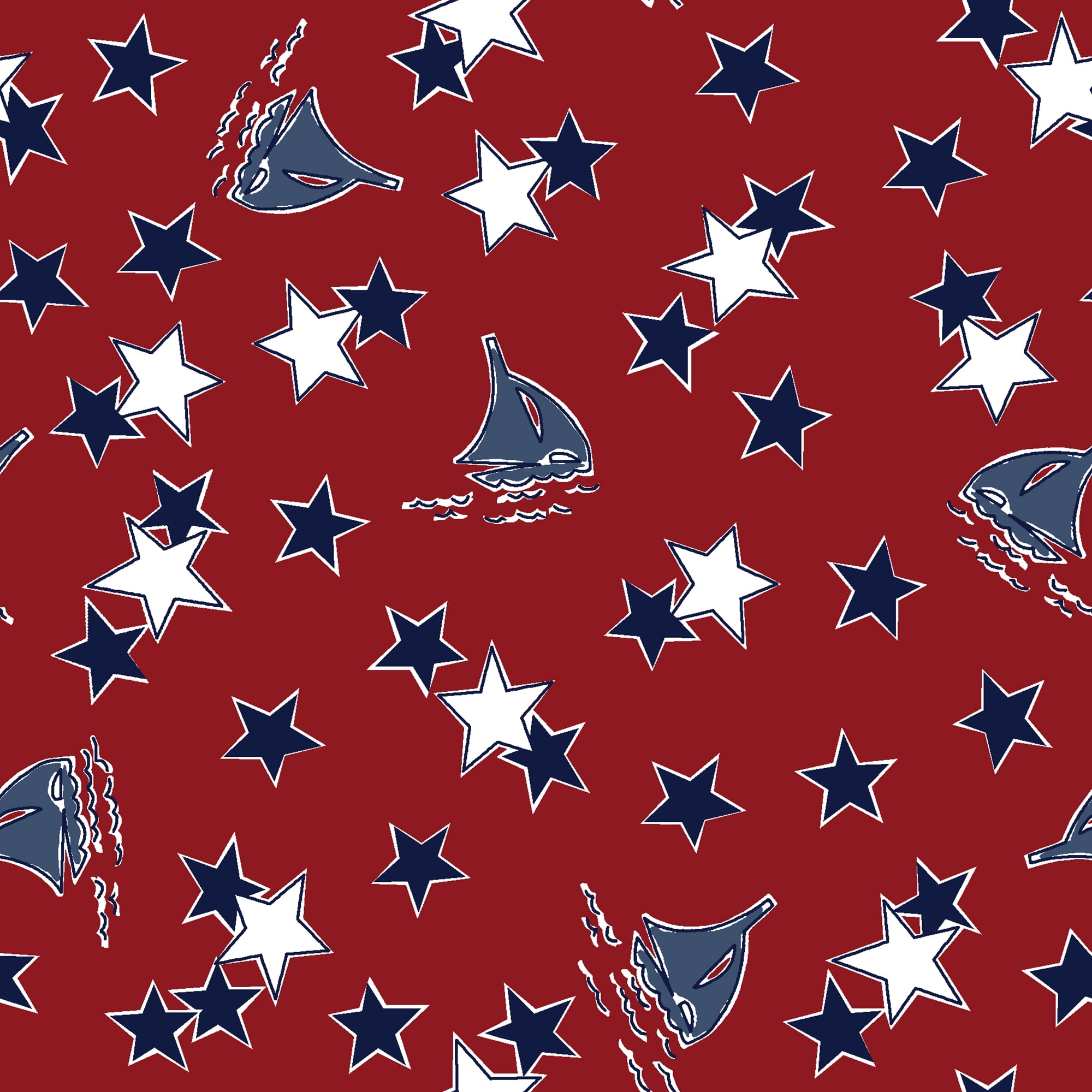 Springs Creative 44" 100% Cotton Teddy Sailboats Sewing & Craft Fabric 10 yd By the Bolt, Red