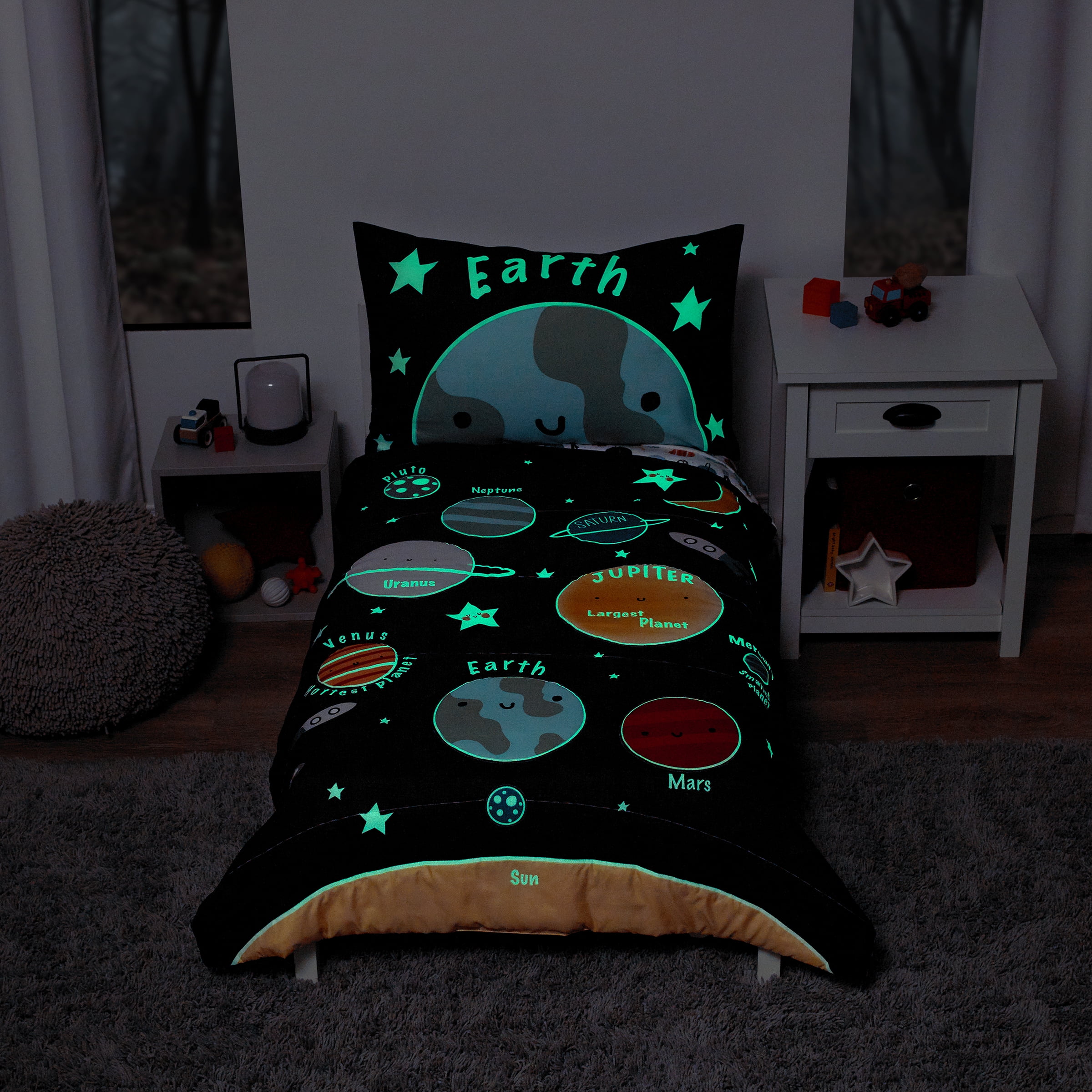 Parent's Choice Space Glow-In-Dark 3-Pc Toddler Bed Set, Comforter, Sheet, Pillowcase