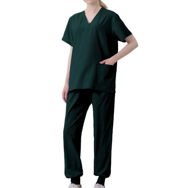 VOAVEKE Ensembles d'Été pour Femmes, Ensembles Courts pour Femmes, Robes de Bain à Manches Courtes pour Infirmières, Ensemble de Travail Séparé Vert Armée S