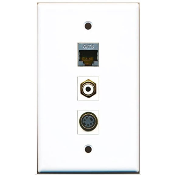 RiteAV - 1 Port RCA White and 1 Port S-Video and 1 Port Shielded Cat6 Ethernet Wall Plate