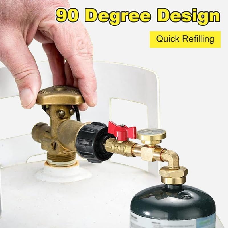 2025 New Propane Refill Elbow Adapter with Tank Gauge, Propane Refill Adapter for 1 lb Tanks, QCC1 Propane Tank Refill Adapter with Valve and Gauge, Elbow Gas Refill Adapter for Outdoor (2 PCS)