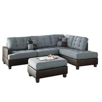 Poundex 3 Piece Fabric Sectional Sofa Set with Ottoman in Gray Color