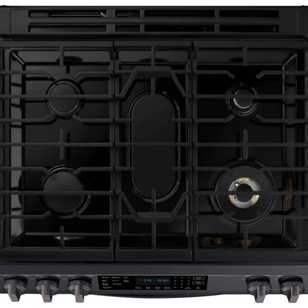 Samsung - 6.0 cu. ft. Front Control Slide-In Gas Convection Range with Air Fry & Wi-Fi, Fingerprint Resistant - Black Stainless Steel