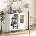 thumbnail image 2 of Aparador Buffet Costway Armario de Cocina con Puerta de Vidrio Corrugado Soporte para Copas de Vino 2 Filas Estantes Abiertos Patas de Metal Blanco, 2 of 4