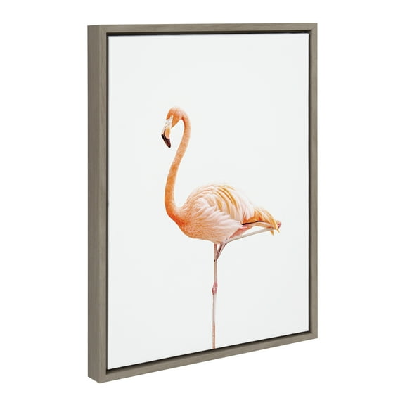 Kate and Laurel Sylvie Flamingo Standing Framed Canvas Wall Art by Amy Peterson Art Studio, 18x24 Gray, Modern Animal Bird Portrait Art for Wall