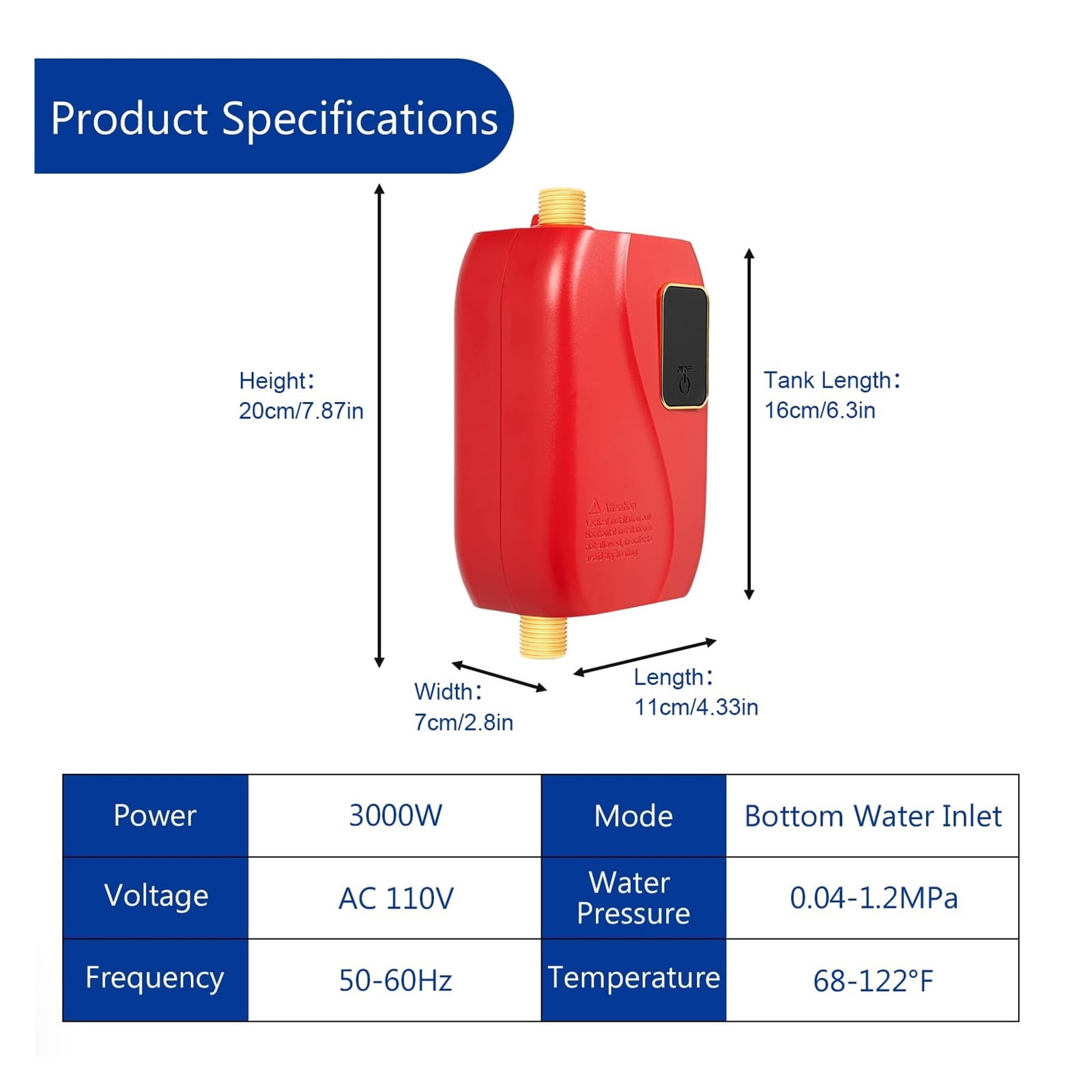 Electric Tankless Water Heater Bathroom Kitchen Instant Hot Water Heater With LED Display Shower Water Fast Heating ,Safety Protections