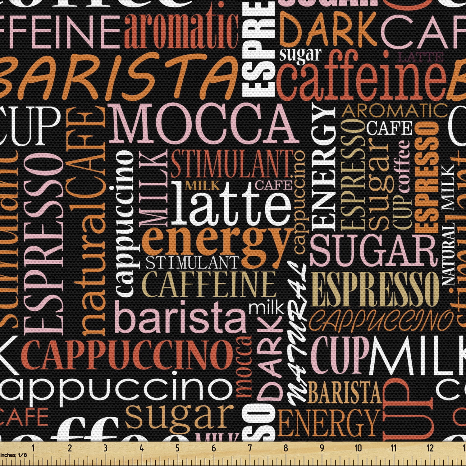 Coffee Fabric by the Yard, Colorful Typography Pattern of Vertical ...