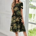 thumbnail image 2 of bbyeadc Spring Midi Dresses for Women 2025 Casual Round Neck Short Sleeve A Line Dress Vintage Loose Mid-Length Dresses with Side Pocket Beach Sundresses Floral Print Dress, Black L, 2 of 5
