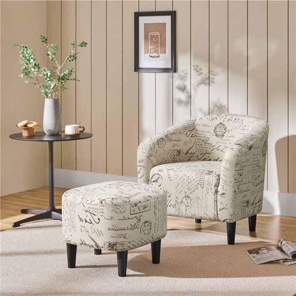 Yaheetech Contemporary Club Chair and Ottoman Set for Living Room, Letter Print