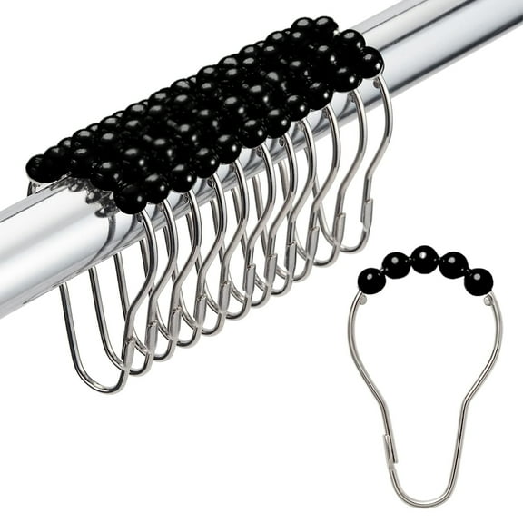 12 Metal Shower Curtain Hooks Set Easy Glide Rings Heavy Duty Bathroom Decor Rod