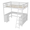 thumbnail image 7 of Full Size Loft Bed with U-shaped Desk, Drawers and Storage Shelves, Solid Wood Loft Bed Frame with Ladder and Full Guardrail for Boys Girls Teen Adults Bedroom, No Box Spring Required, White, 7 of 7
