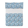 thumbnail image 1 of Cartoon Microfiber Bedspread Set, Penguins with Umbrellas and Ice Skates in Zigzags Stripes Dots Arctic, Soft Bedding Set with Pillow Shams & Comforter, 3 Sizes, Sky Blue Black and White, by Ambesonne, 1 of 1