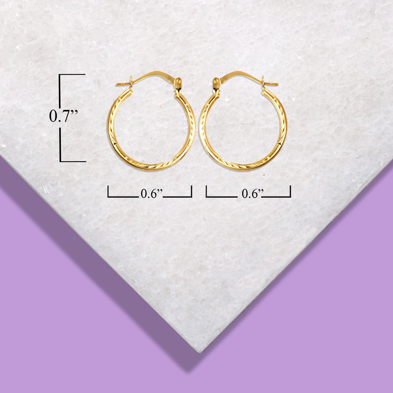 14K Yellow Gold Diamond Cut & High Polish Finish Reversible Hoop Earrings (0.70")