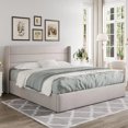 thumbnail image 1 of Extra large lifting storage bed, modern wing back headboard, no need for spring box, hydraulic storage space, light beige color My Lux Decor Round, 1 of 6