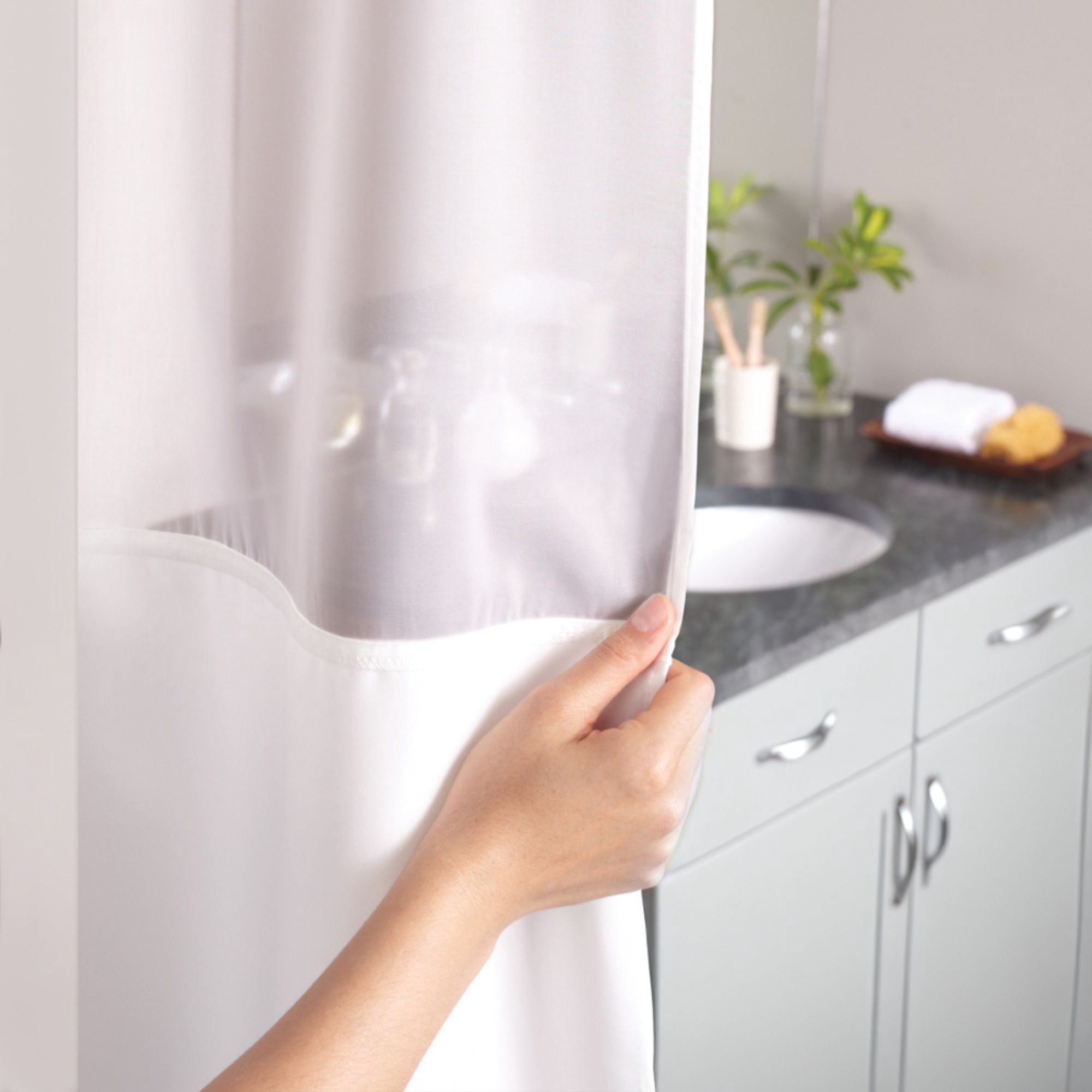 Hookless Waffle Shower Curtain with Fabric Liner, 71 x 74 in, White