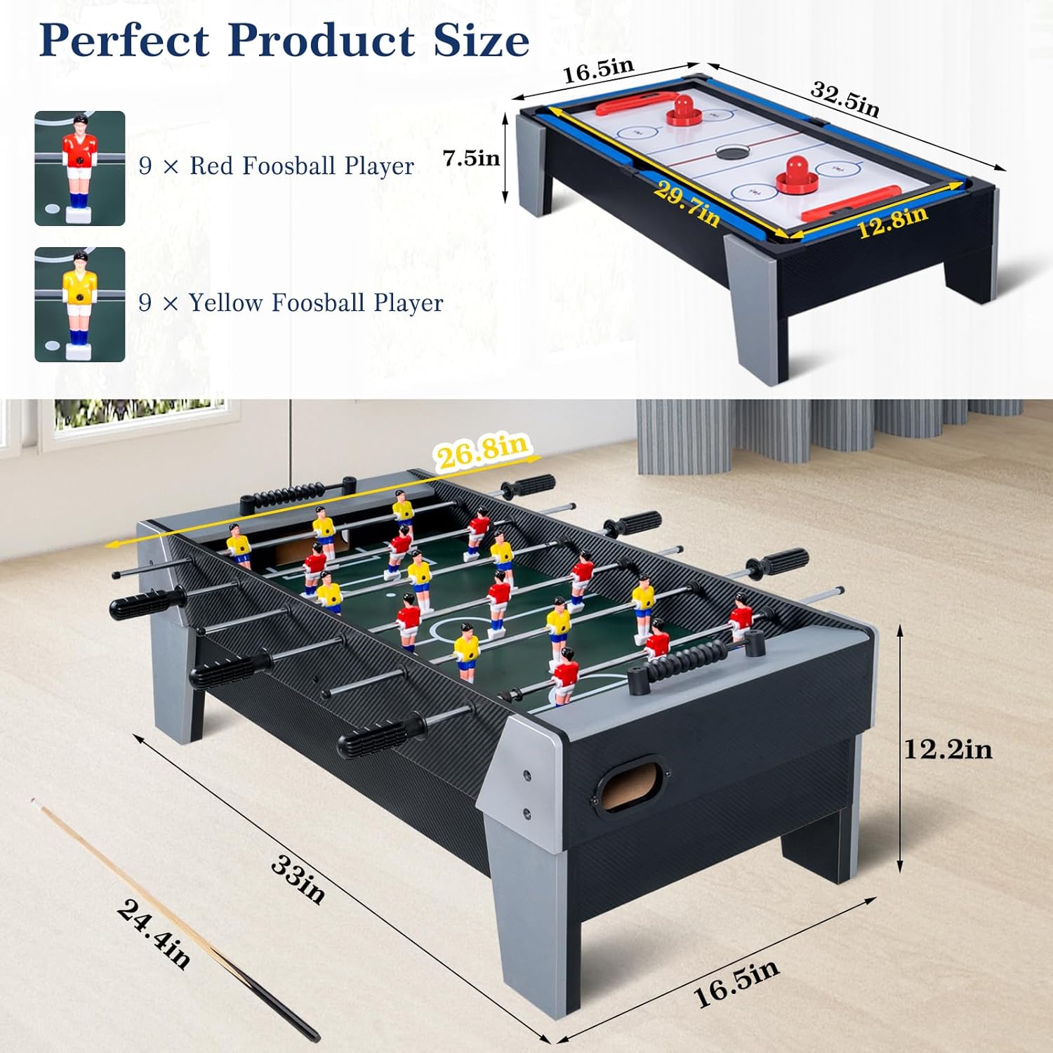 4-in-1 Mini Multi Game Table, Combination Game Table, Childrens Combo Arcade Set w/Pool Billiards, Hockey, Foosball and Table Tennis for Home, Play Room,Friends & Family