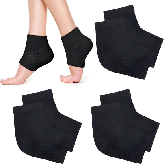 TELOLY 8pcs 4 Pairs Black Heel Moisturizing Socks,Spa Lotion Gel Socks for Dry Cracked Heels Cracked Skin,Ventilate Open Toe Moisturising Socks for Men and Women for Heal,Moisturising