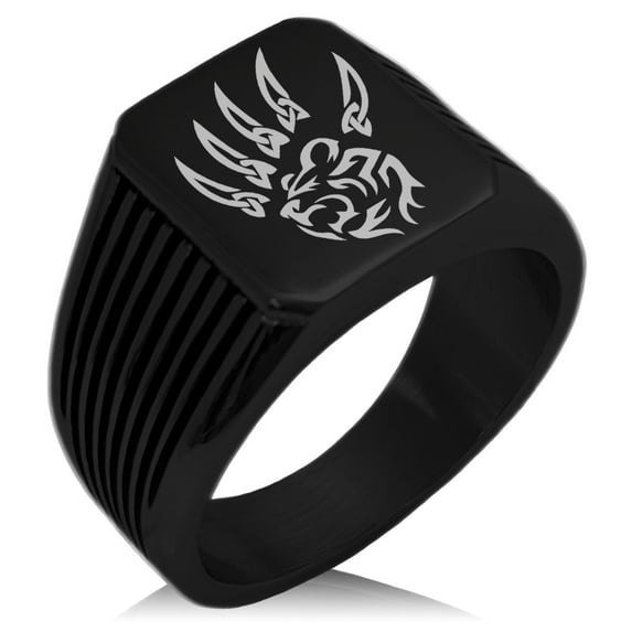 Stainless Steel Ferocious Bear Claw Needle Stripe Pattern Biker Style Polished Ring