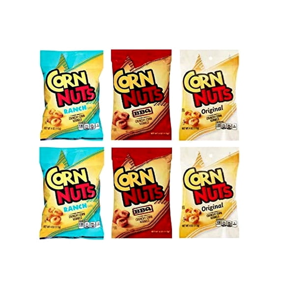Corn Nuts Classic Flavors 4oz Size - 2 of Each Original, BBQ and Ranch Pack of 6