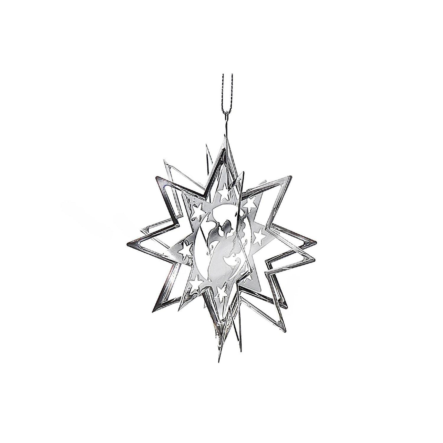 Christmas Spinning Silver Star Metal Ornement Angel - Ensemble De 12