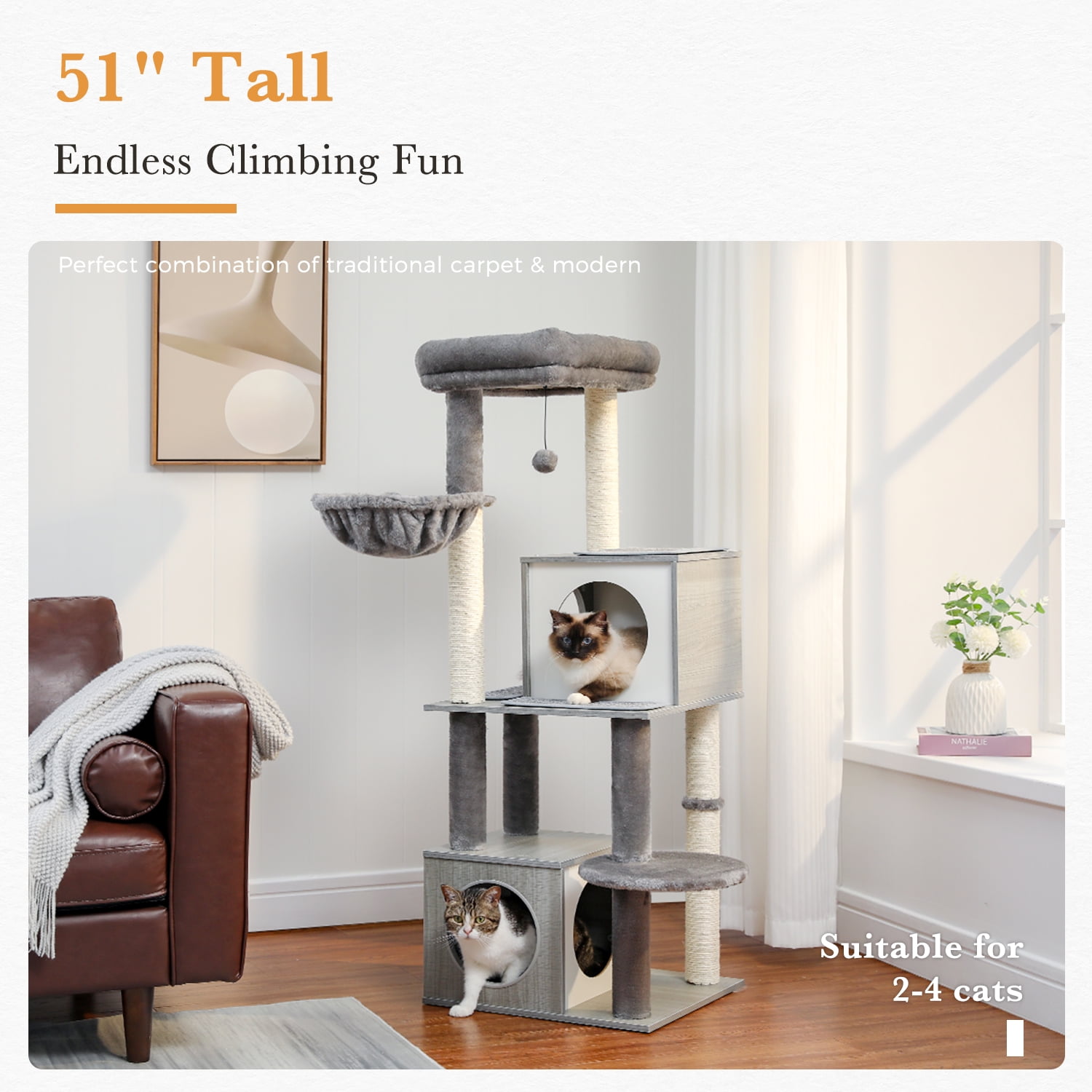 Pefilos Cat Tree for Indoor Cats, 51" Cat Condo for Adult Cats with Scratching Posts, Cat Tree House, Gray Pefilos Cat Tree for Indoor Cats, 51" Cat Condo for Adult Cats with Scratching Posts, Cat Tree House, Gray