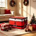 thumbnail image 5 of Yardvibe Christmas Santa Storage Box, 19.69x13.78x13.78 Inch Red Christmas Storage Bin with Lid and Carrying Handle, Foldable Organizer with Lid for Clothes Blankets and Holiday Indoor Storage, 5 of 6