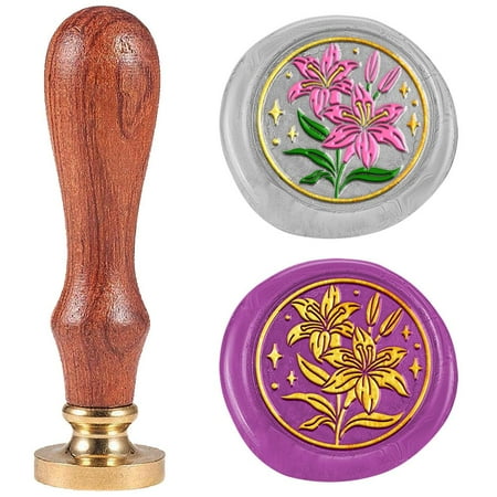 1 pc Seal Stamp Set Sealing Stamp Solid Brass Heads with Wood Handles for Envelopes Invitations Gift Card May Lily 83x22mm
