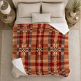 thumbnail image 5 of Heritage Plaid Cozy Flannel Blanket, Realistic Lifestyle Home Decor with Red Tan Slate Blue Checks and Autumn Sofa Fireplace Scene for Plaid Pattern Fans, Housewarming Gift, 5 of 9