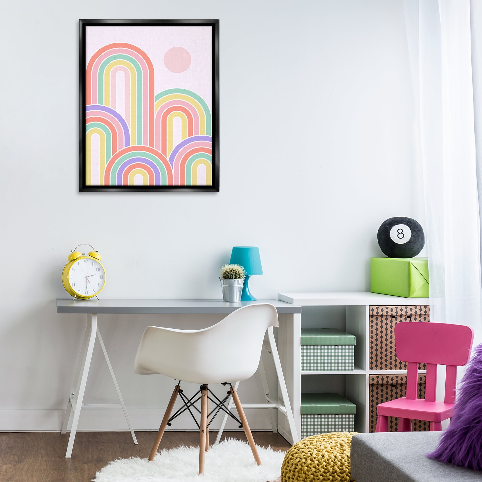 Stupell Industries Pastel Rainbow Arches Abstract Painting Black Floater Framed Canvas Art Print Wall Art, 25 x 31
