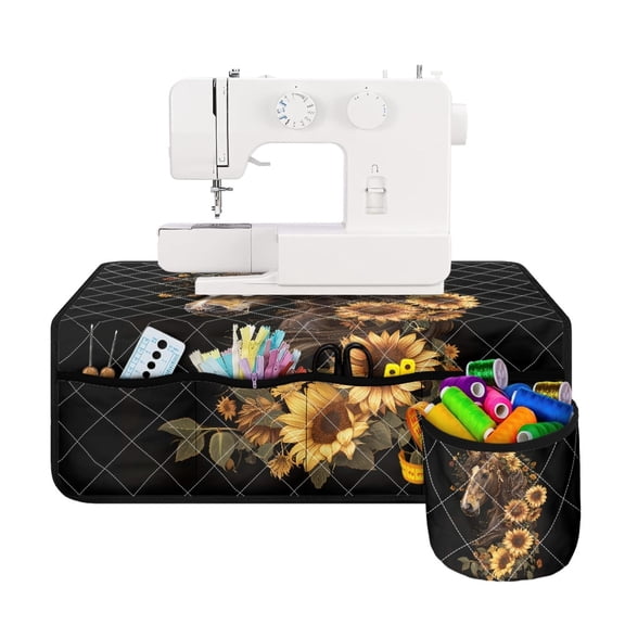 HELLHERO Sunflower Horse Pattern Sewing Machine Mat Foldable Sewing Machine Non-Slip Pad Storage Bag for Friend Family Present Travelling
