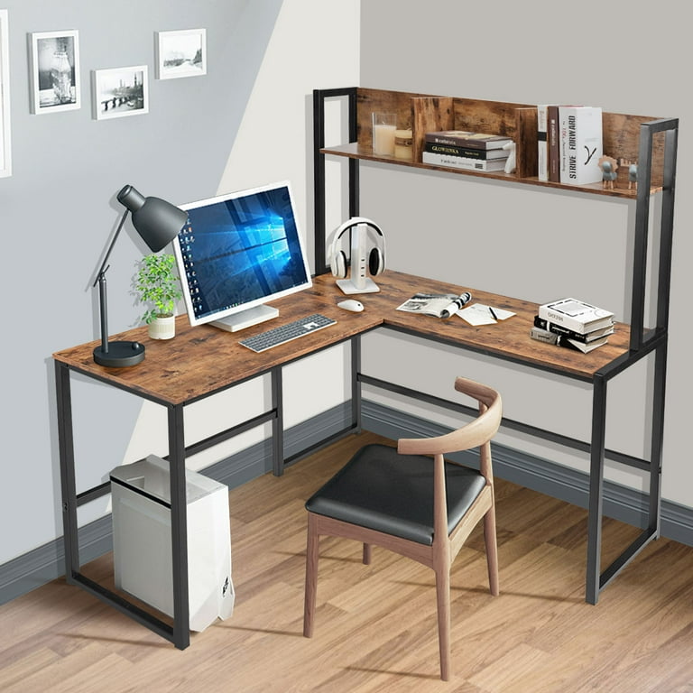 xrboomlife L Shape Computer Desk 58'' Office Desk with LED Light and  Bookshelf L Shaped Corner Desk with Shelves for Home Office Gaming Desk L  Desk