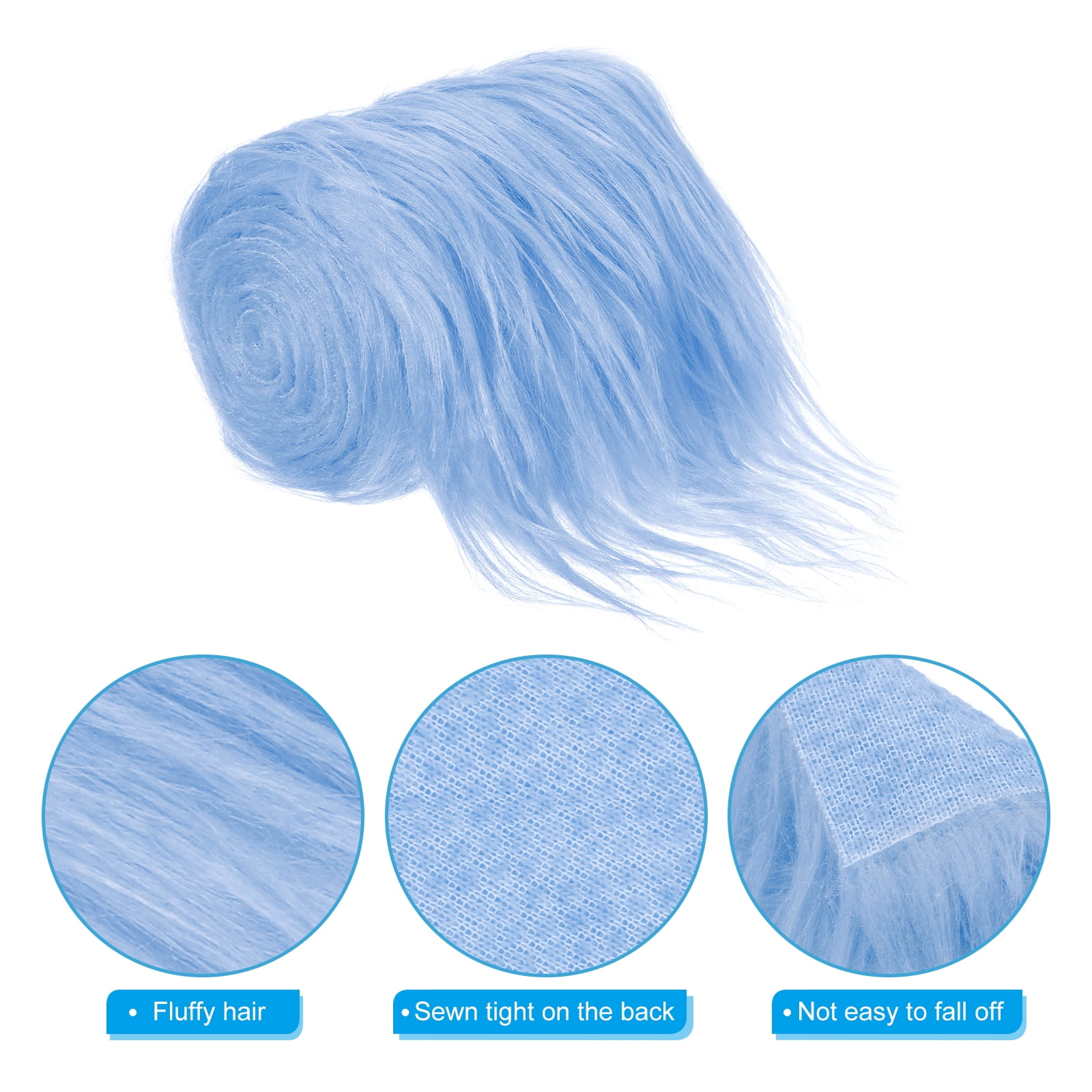 Uxcell Plush Faux Fur Fabric Precut Strips, 59" x 4" Fluffy Faux Fur Ribbon, Blue 2Pack