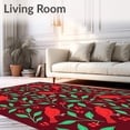 thumbnail image 2 of ODIKA 6'x9' Machine Washable Non-Slip Area Rug, Vintage Cardinal Birds Holly Berry Branch Christmas Accent Pair High Traffic Rug, Red, 624540, 2 of 7