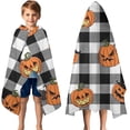 thumbnail image 3 of Checkered Halloween Pumpkin Pattern Hooded Bath Towel，50"x30" for Ages 3 To 12 Kids, Quick Dry Lightweight Soft Microfiber Hood Beach Towel Cover Up for Kids, 3 of 7