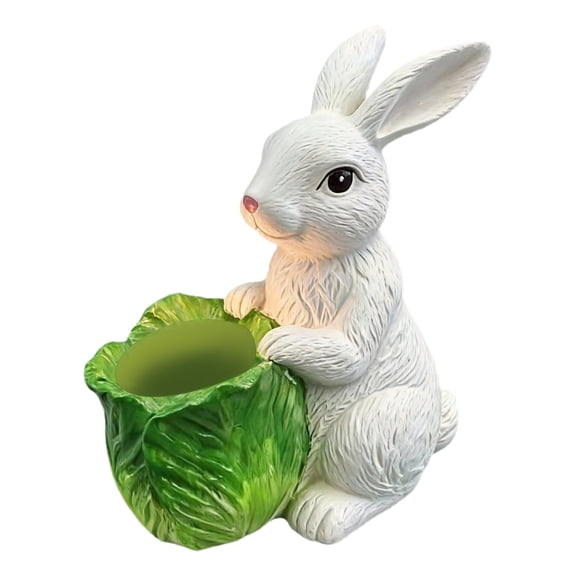 Bunny Candle Holder, Ngxiha Easter Rabbit with Cabbage Tealight Holder, Candle Holder Decor, Easter Bunny Resin Sculpture, Easter Cabbage Taper Holder, Mini Desktop Decor