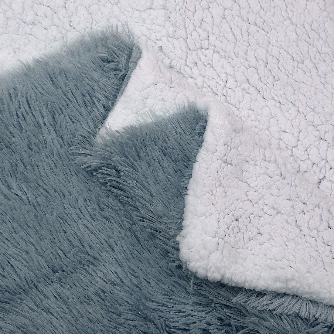 Unique Bargains Shaggy Faux Fur Soft Sherpa Blanket Cadet Grey Throw(50" x 60")