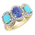 thumbnail image 1 of 10K Yellow Gold Natural Tanzanite & Turquoise 3-Stone Ring Oval Diamond Accent, size 6, 1 of 2