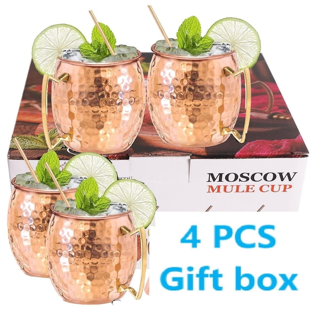 Tazones de afeitar Tazas Moscow Mule Tazas de cobre - Juego 4-H Tazas de cobre sólido puro hechas a mano Juego de regalo de 16 oz WD.WDQZL Hogar