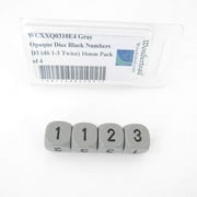 Gray Opaque Dice with Black Numbers D3 (d6 1-3 Twice) 16mm (5/8in) Pack of 4 Wondertrail