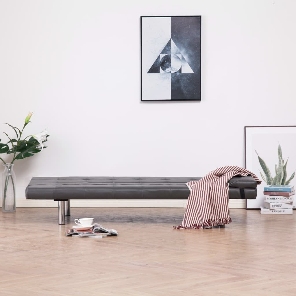 Kepooman Modern Faux Leather Convertible Sofa with 2 Pillows for Living Room Office, Gray Kepooman Modern Faux Leather Convertible Sofa with 2 Pillows for Living Room Office, Gray