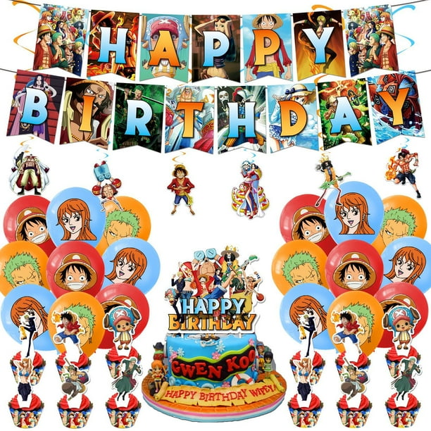 Anime Party Supplies - Happy Birthday Banner, Balloons, Cupcake Toppers, Tablecloth, Plates & Napkins for Anime Theme Birthday