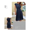 thumbnail image 3 of EASYBRA Pleated Midi Dress Solid Color Short Sleeve Casual Summer Dress Slim Fit Round Neck S–XXL, 3 of 6
