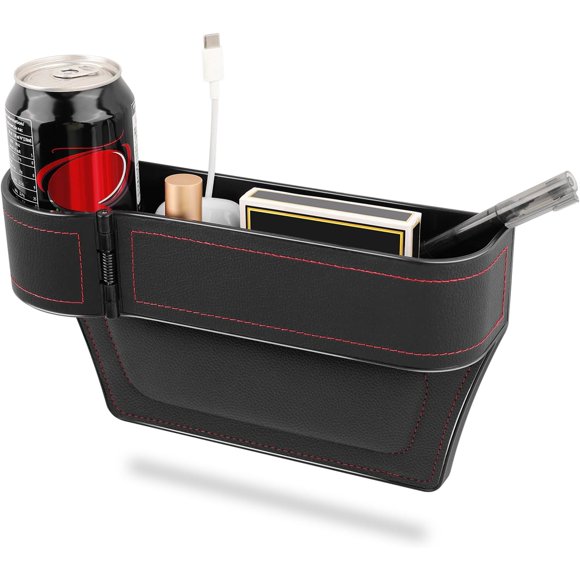 Car Seat Gap Filler Organizer with Adjustable Cup Holder, Multipurpose Center Console Organizer, Car Gap Filler for Coins, Phones, Keys