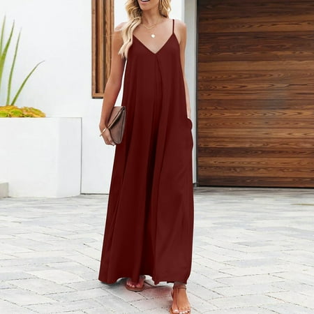 

Rompers for women Women s Spring And Summer Casual Solid Color V-neck Halter Casual Jumpsuit Fragarn